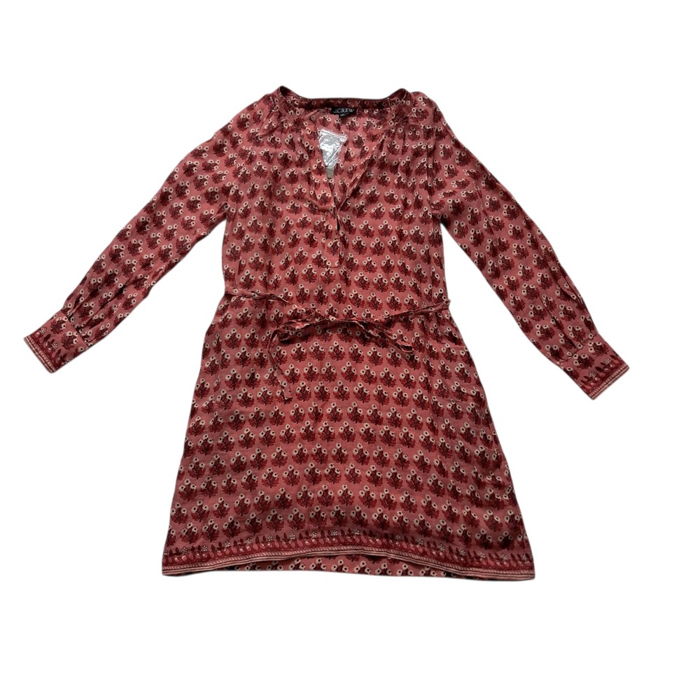NWT J. Crew Cabana Mini Dress Women's XS Pink Red Block Print Ramie Vacation